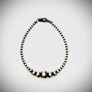 STERLING SILVER PEARL BEAD BRACELET 6.75"